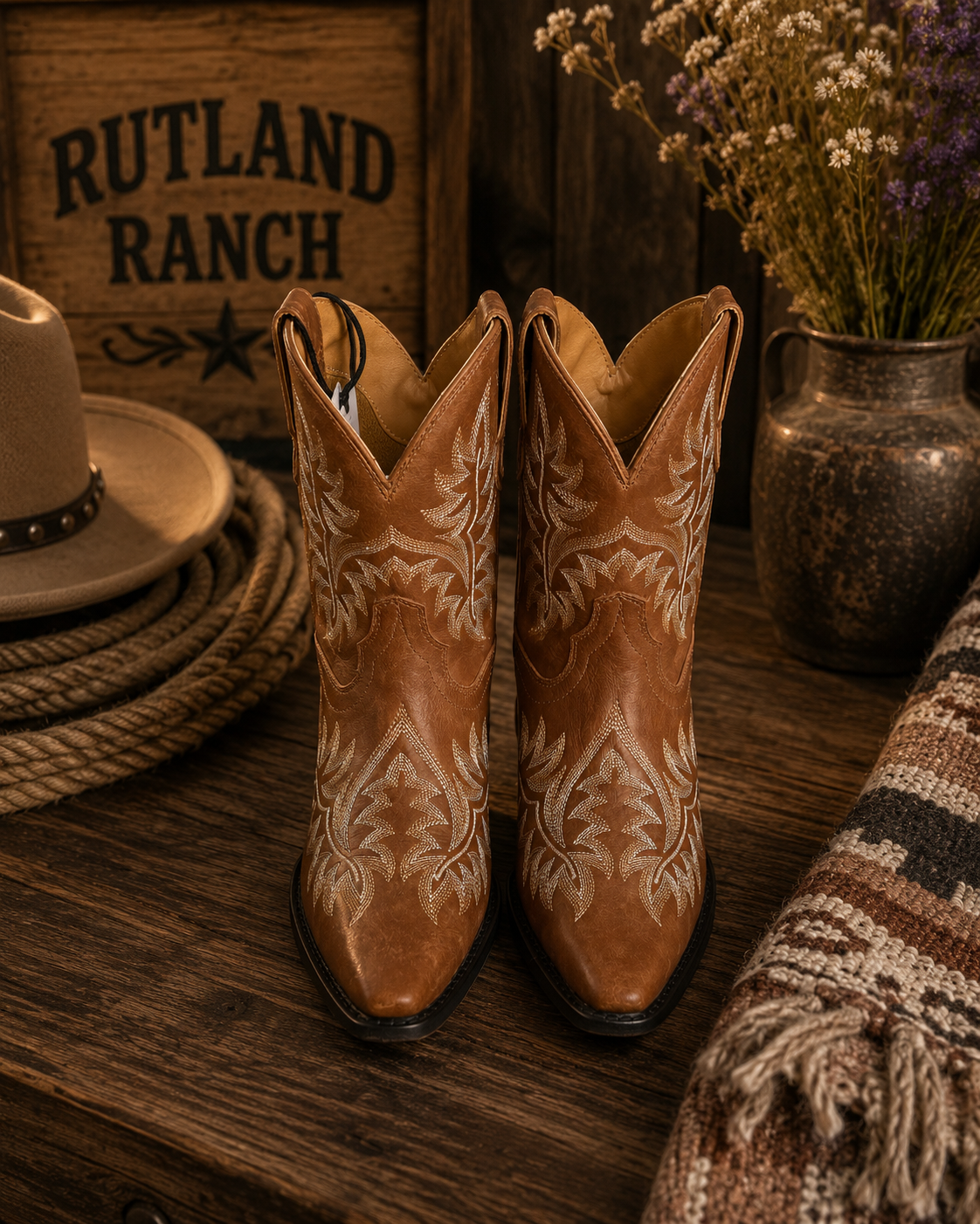 Terra Cosana Boots - front view with Rutland Ranch branding