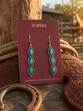 Tres Strellas Earrings - three turquoise stones in .925 sterling silver settings