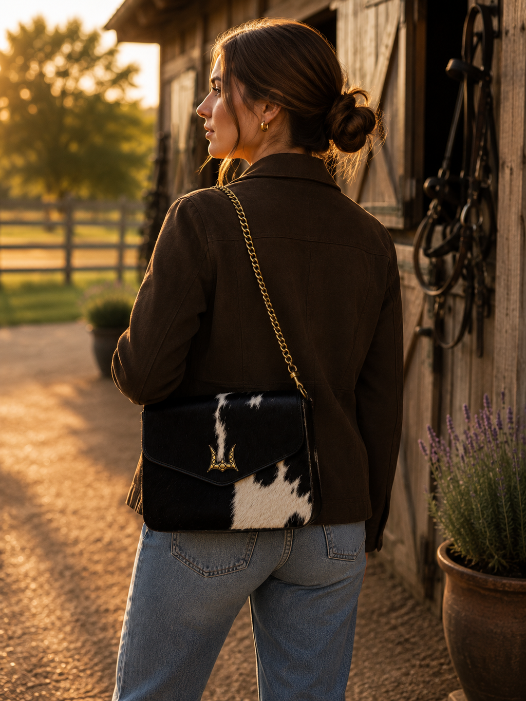Loyal West On The Go Medium Chain Bag in Cowhide - worn over shoulder