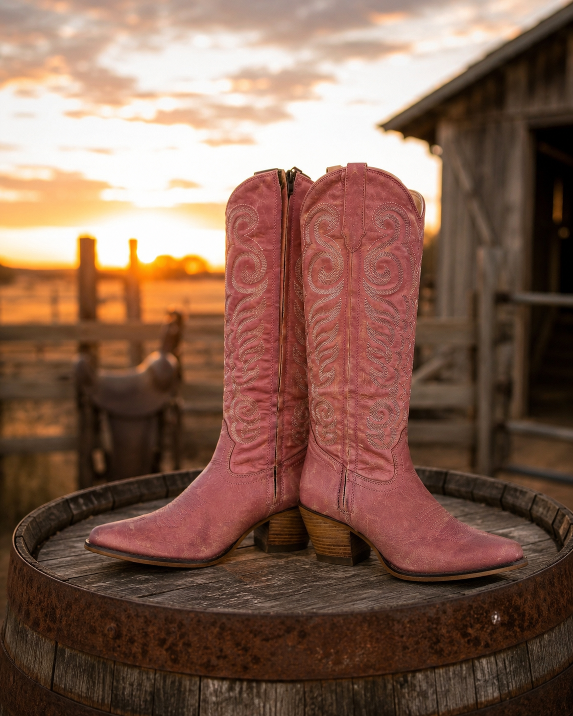 Nalejandra Boots in Pink - sunset ranch view