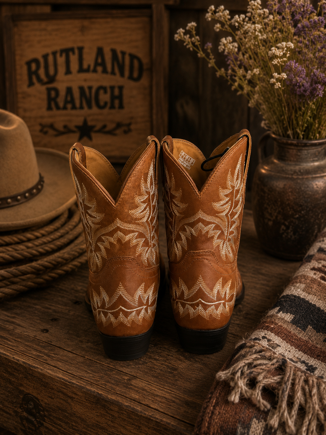 Terra Cosana Boots - back view with Rutland Ranch branding