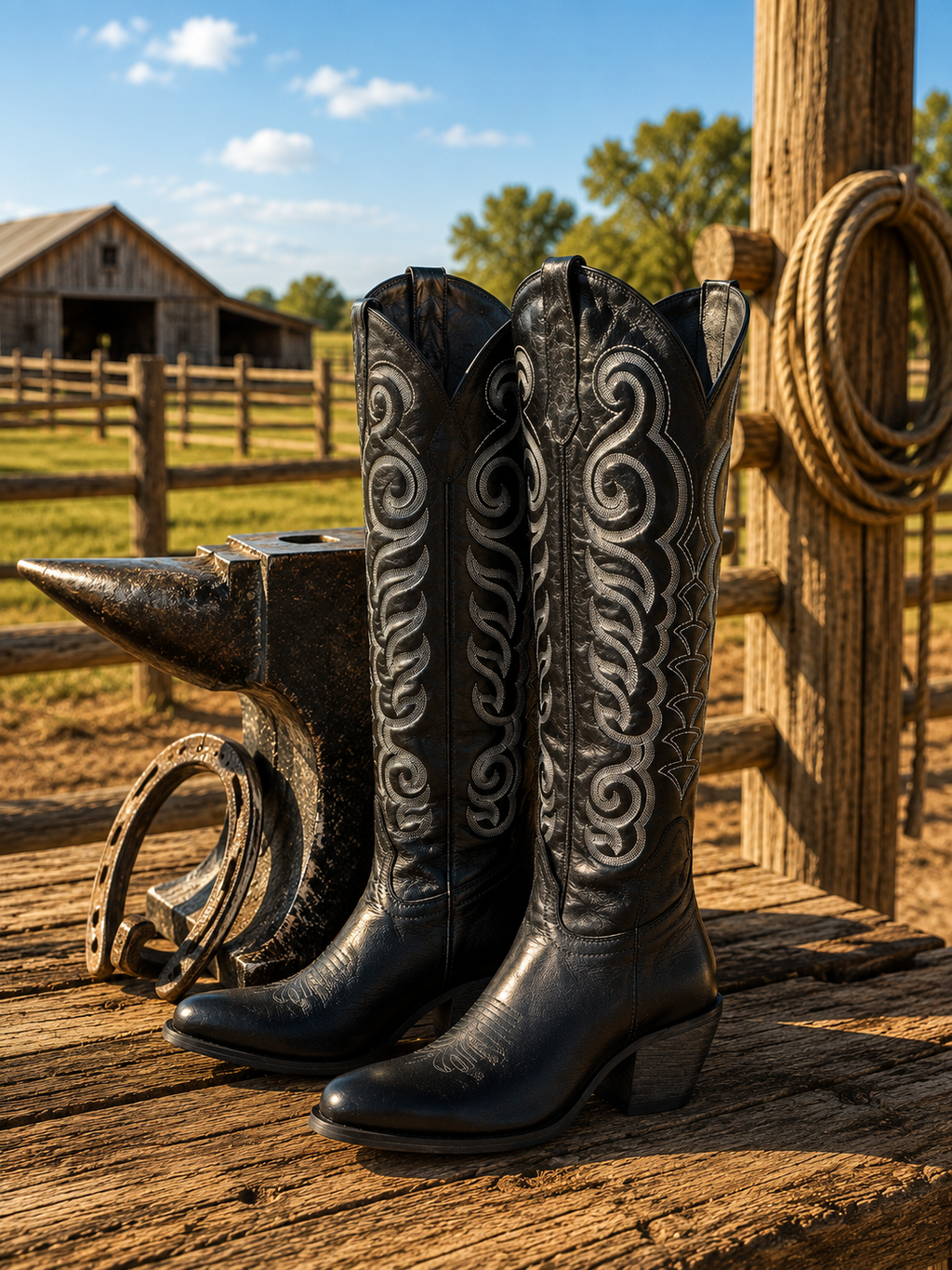 Nalejandra Boots in Ebony - front view with western embroidery