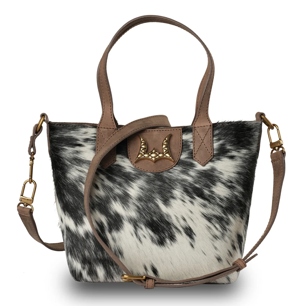 Dakota Medium CrossBody Black & White Cowhide - front product shot