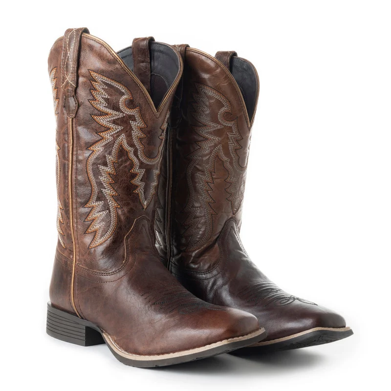 Salvage Oesle brown leather cowboy boots with contrasting Western embroidery