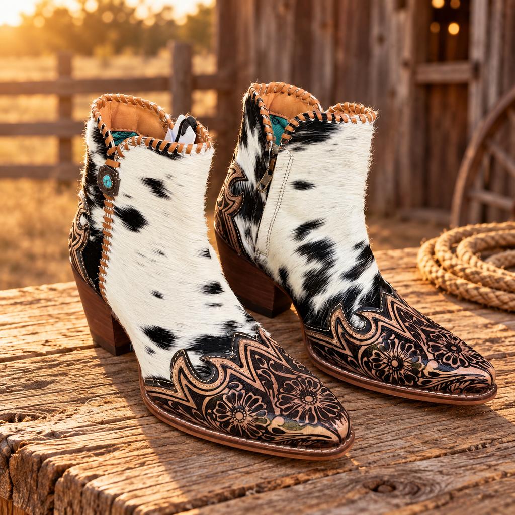 Myra Margie Hair-On Hide Ankle Boots
