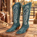 Myra Nalejandra Leather Cowboy Boots in Deep Turquoise